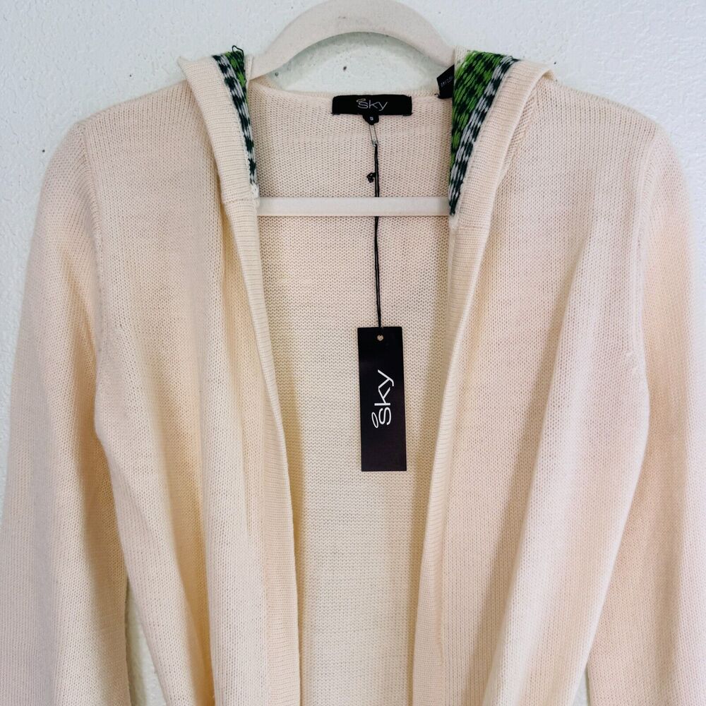 Sky Brand Cardigan Womens Small Wool Butterfly Trim Knit Belted Sweater Y2K NEW - Picture 4 of 12